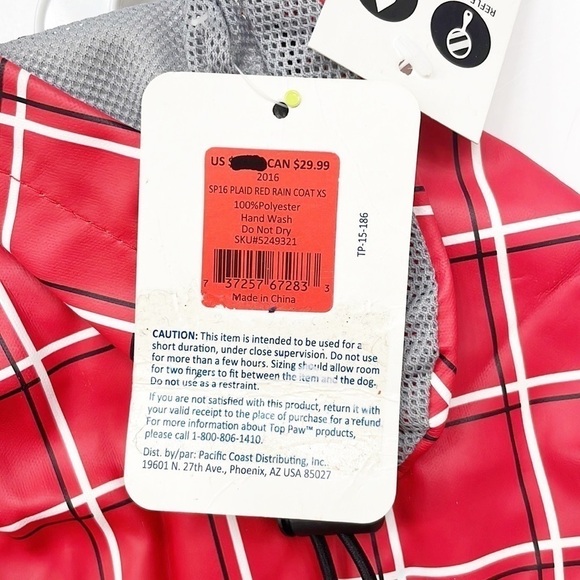 NEW Top Paw Red Plaid Rain Coat / Dog Rain Jacket - Picture 4 of 5